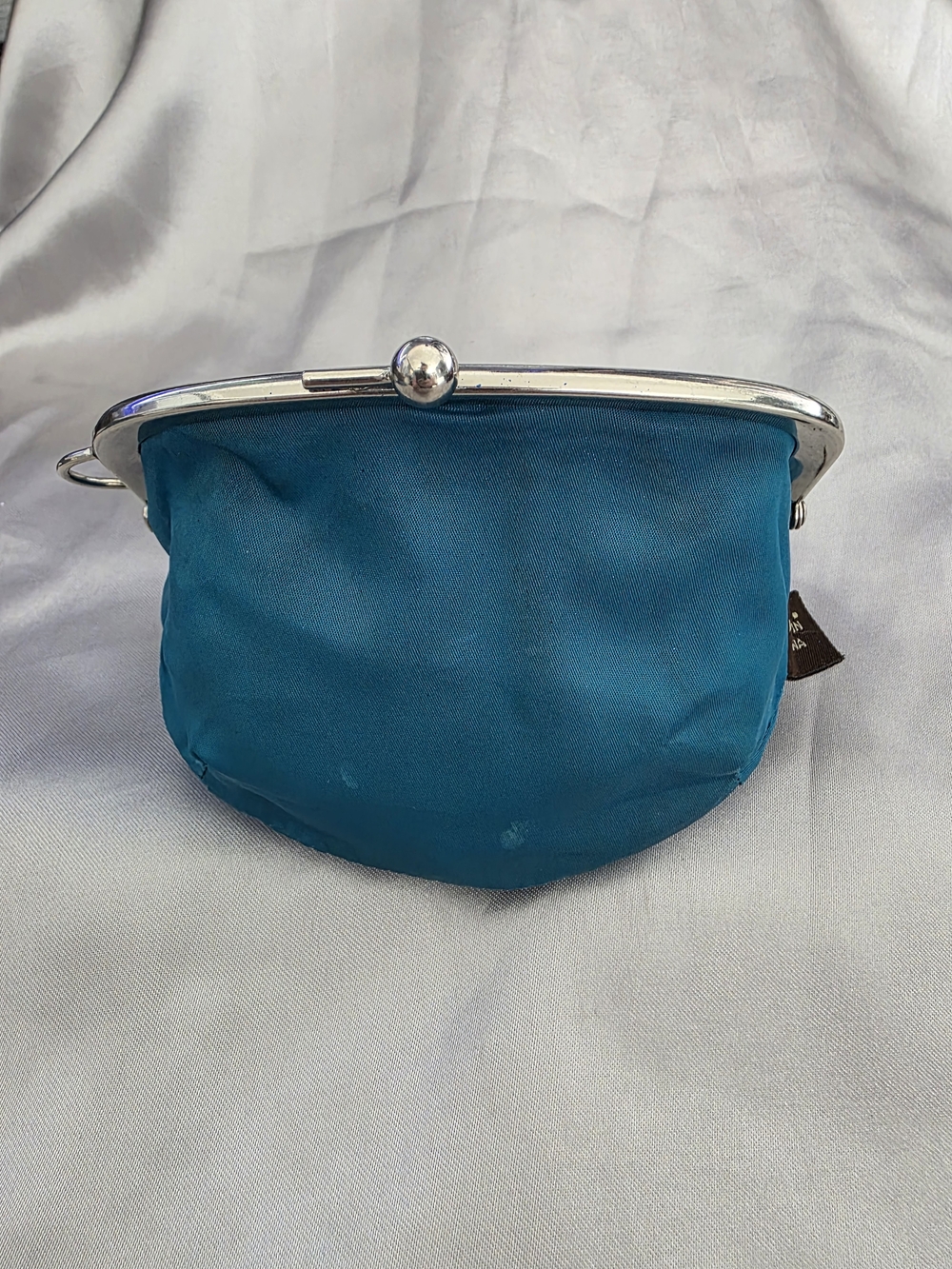 Metallic Blue Ruched Coin Purse with Silver Frame - Picture 4 of 8
